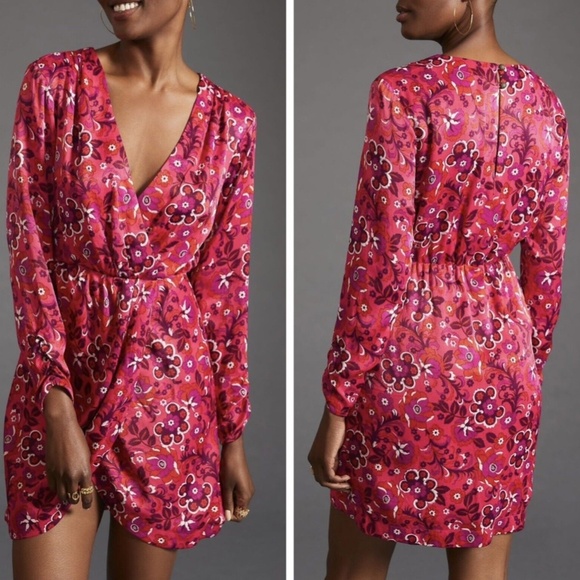 Anthropologie Dress Maeve Wrap Mini Dress Floral Print - Picture 2 of 8